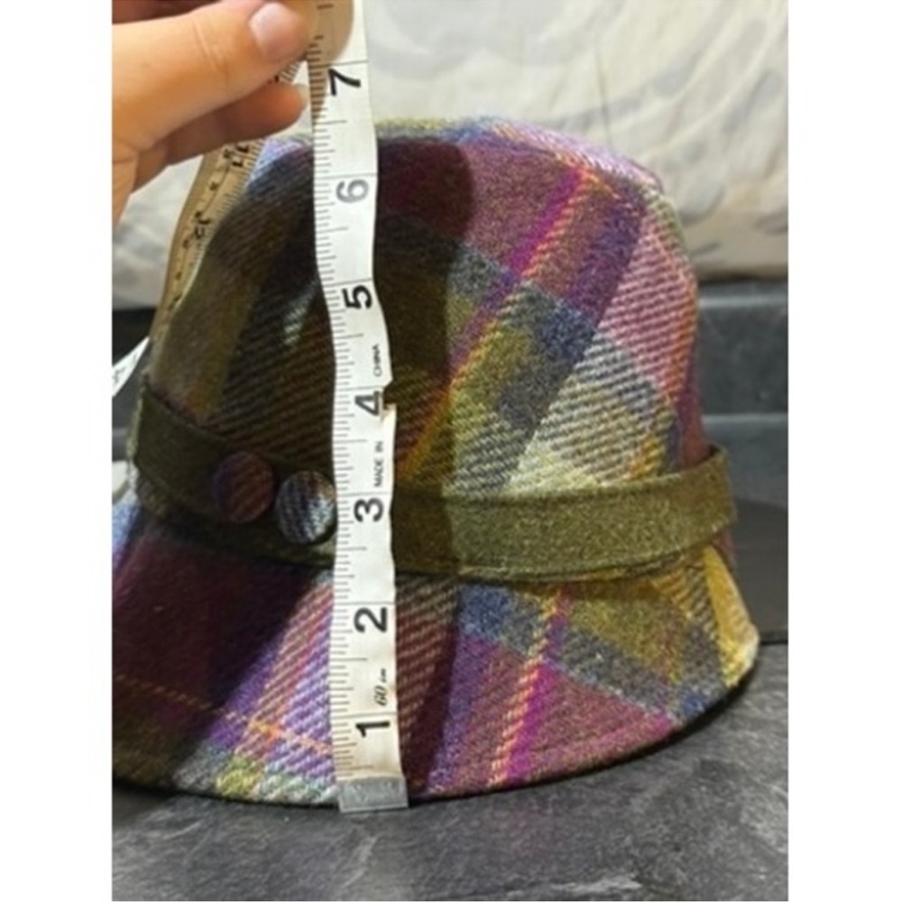 Plaid Wool Blend Bucket Hat in Green and Purple - Picture 6 of 9